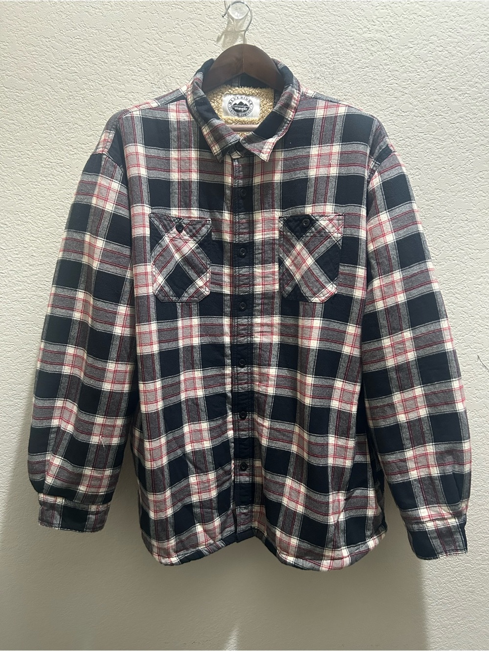 Wrangler Blue Ridge Men’s 3XL Black Plaid Sherpa Lined Shirt Jacket